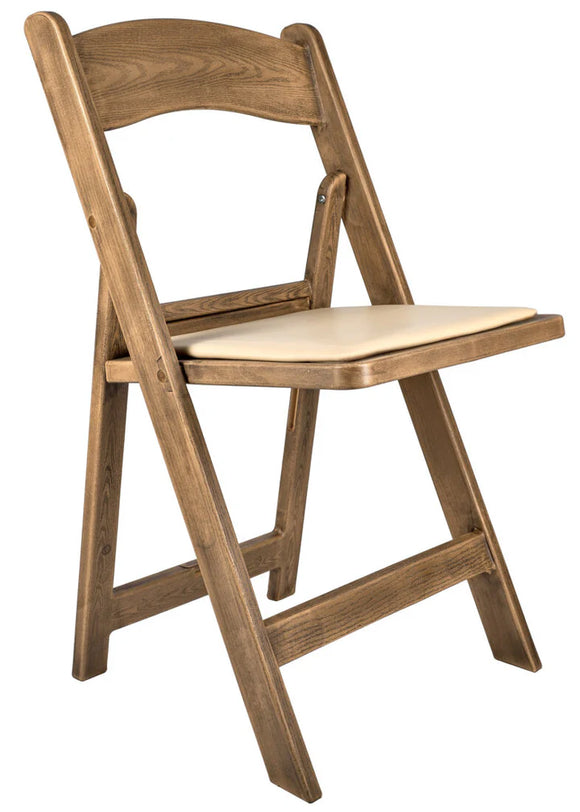 Chestnut Resin WoodGrain™ Folding Chair with Tan Cushion